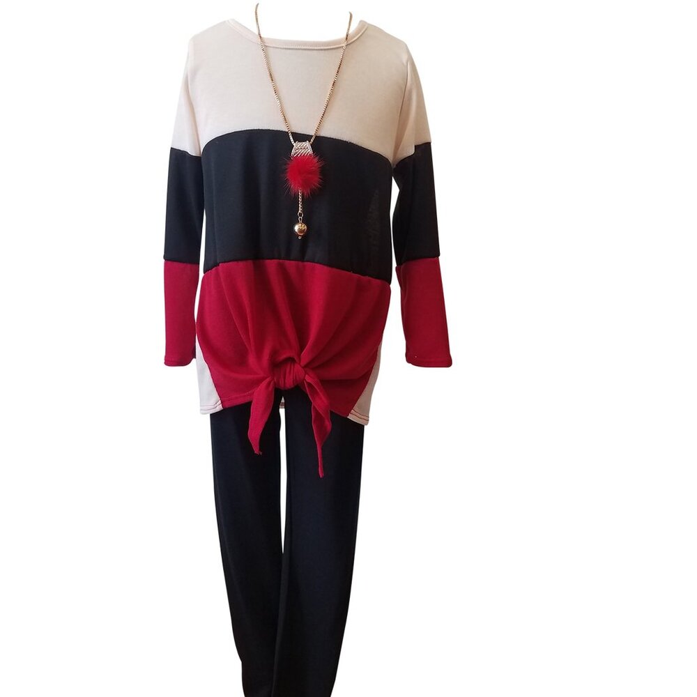 Girl 2 PCS Long Sleeve Color Block Christmas Blouse Top T-shirt Legging Red Sale